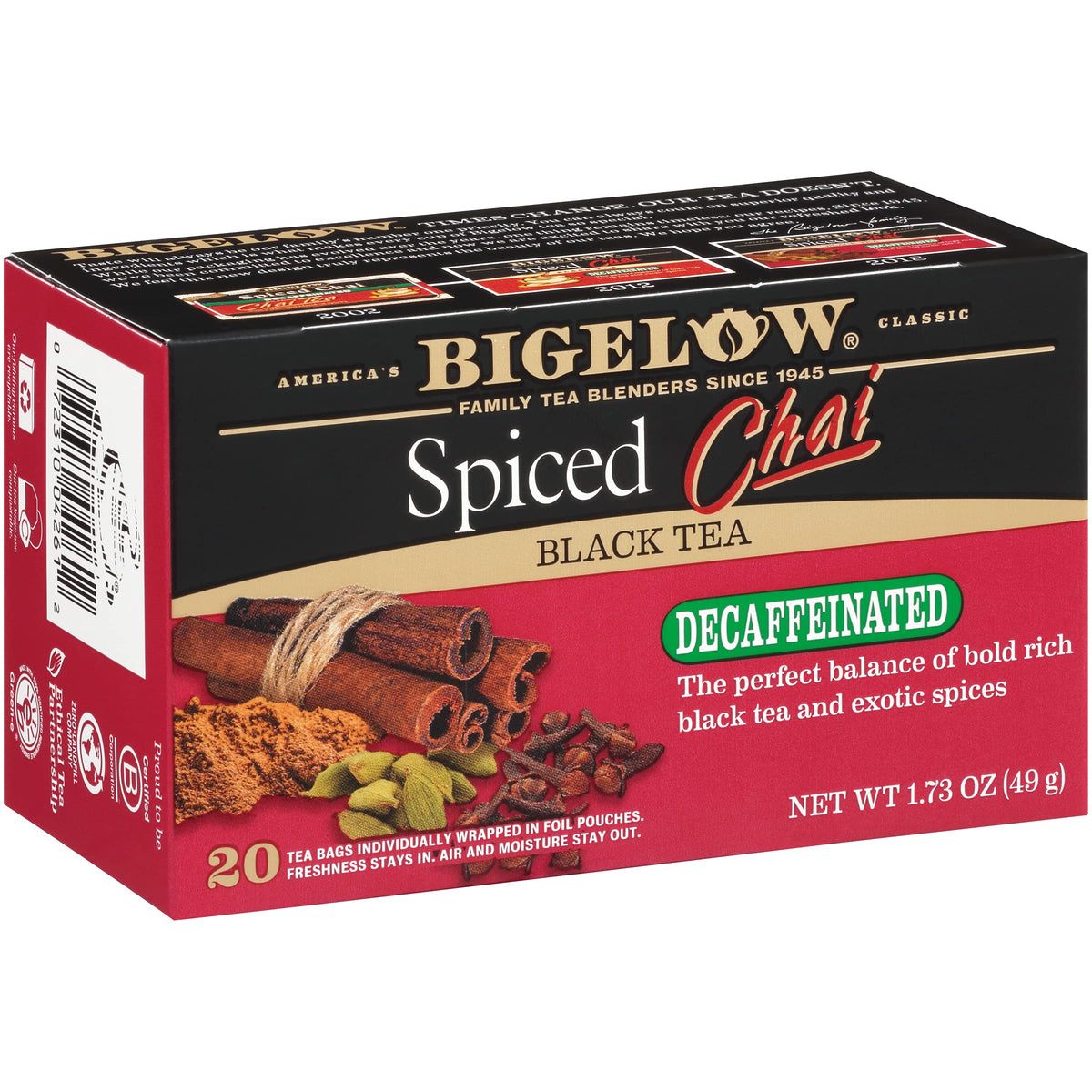 Bigelow Tea Decaffeinated Spiced Chai Black Tea – 120 Decaf Tea Bags (Pack of 6)
