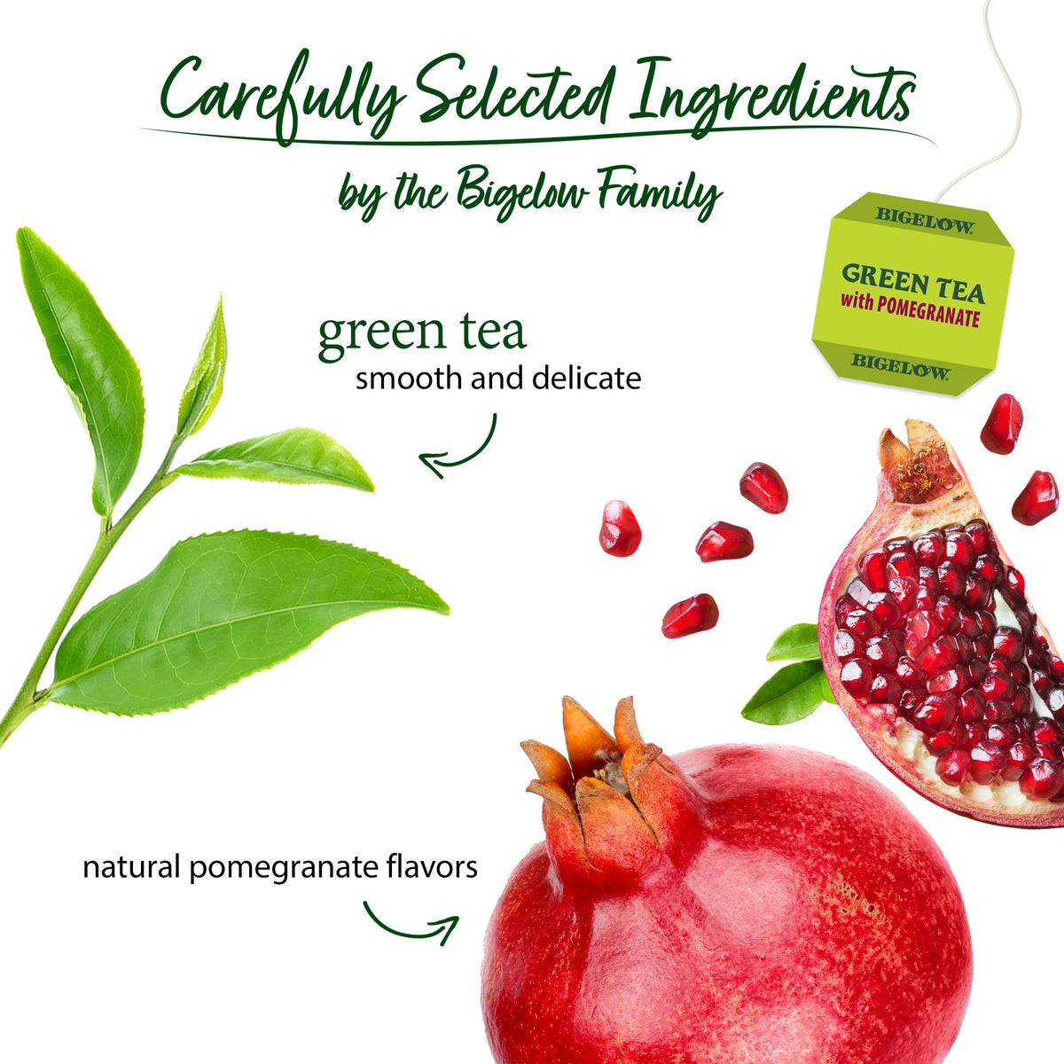 Bigelow Green Tea with Pomegranate – Caffeinated Green Tea Bags, 120 Count (Pack of 6)