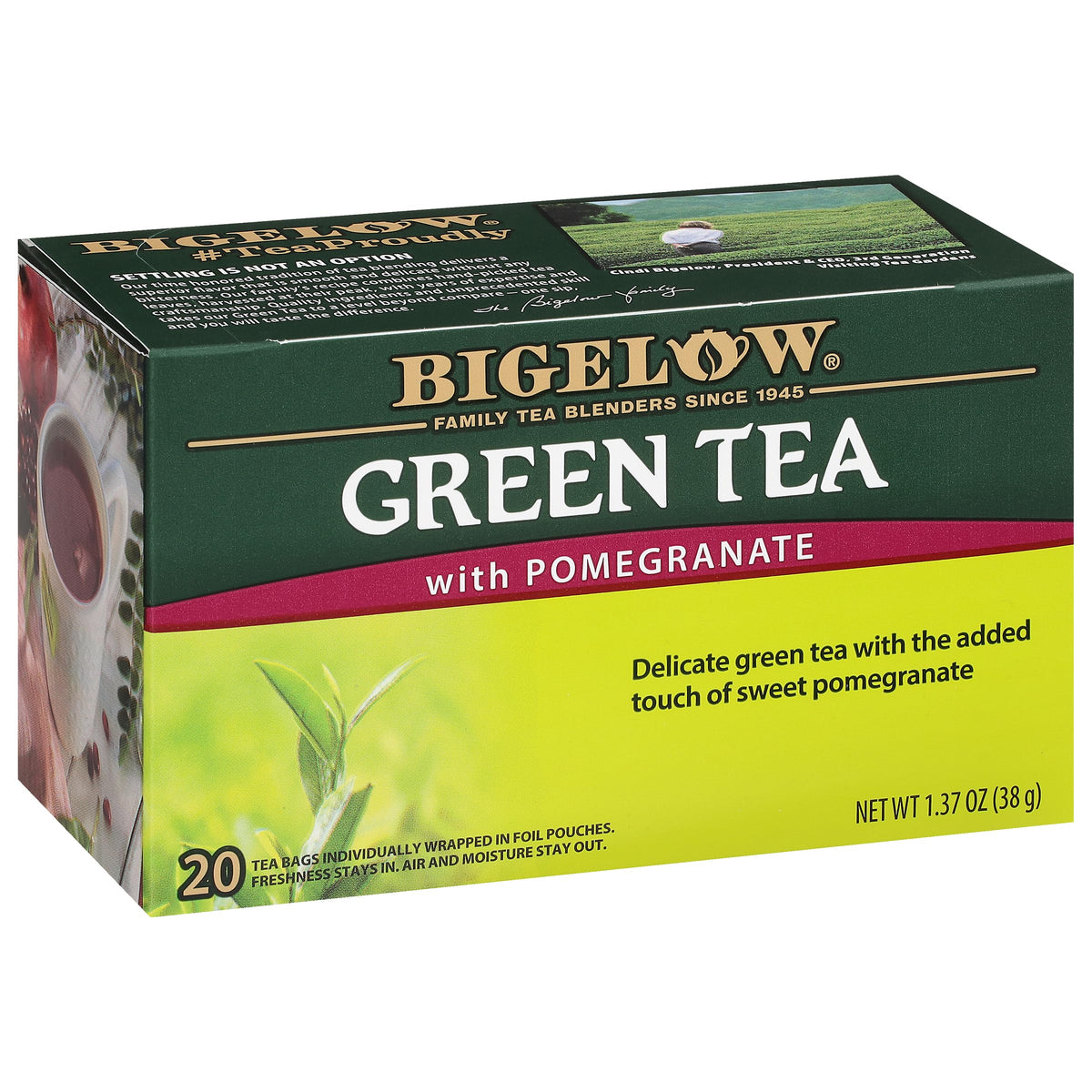 Bigelow Green Tea with Pomegranate – Caffeinated Green Tea Bags, 120 Count (Pack of 6)