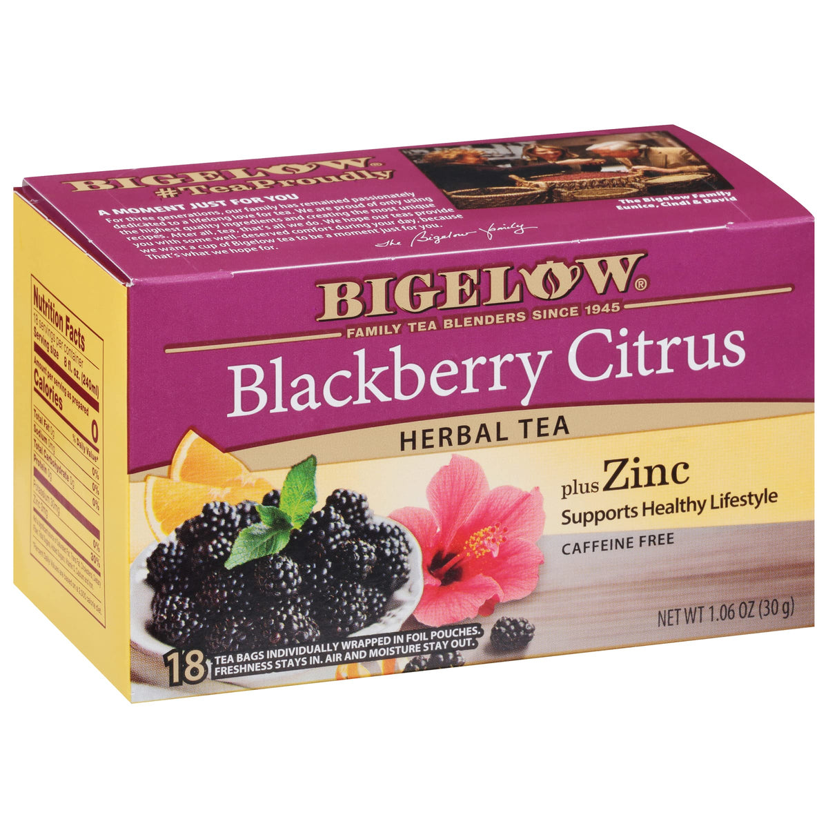 Bigelow Blackberry Citrus Plus Zinc Herbal Tea — Caffeine Free, 108 Bags (6 Pack)