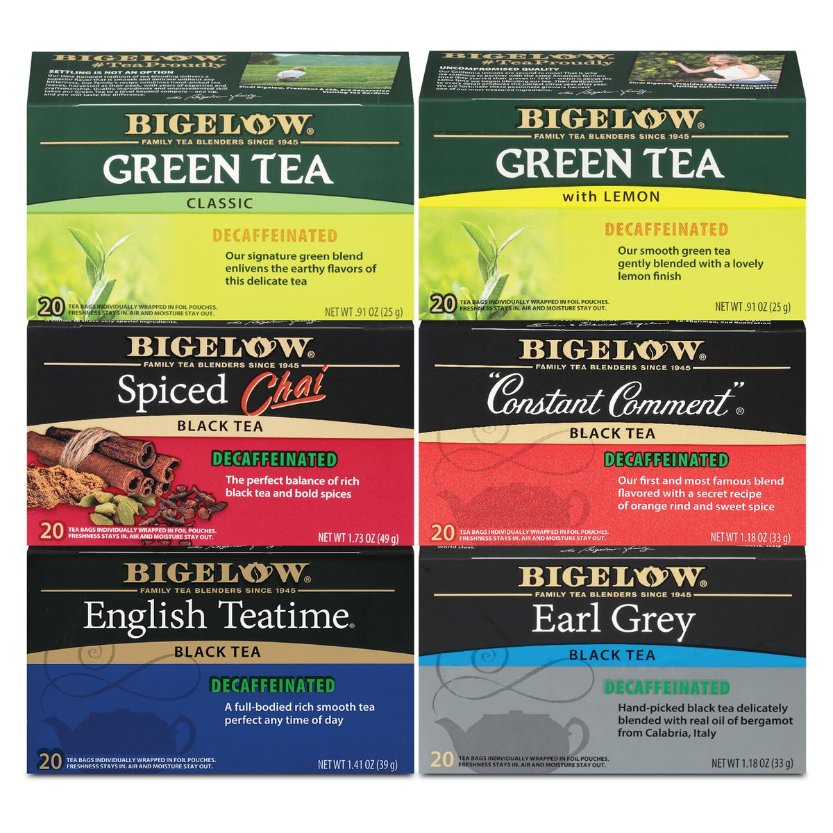 Bigelow Tea Decaffeinated 6 Flavor Variety Pack | 120 Decaf Tea Bags