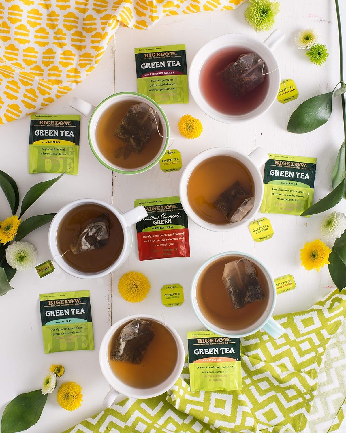 Bigelow Tea Green Tea Variety Pack – 120 Bags, 6 Boxes (Classic Green, Lemon, Pomegranate, Mint, Peach & Constant Comment)