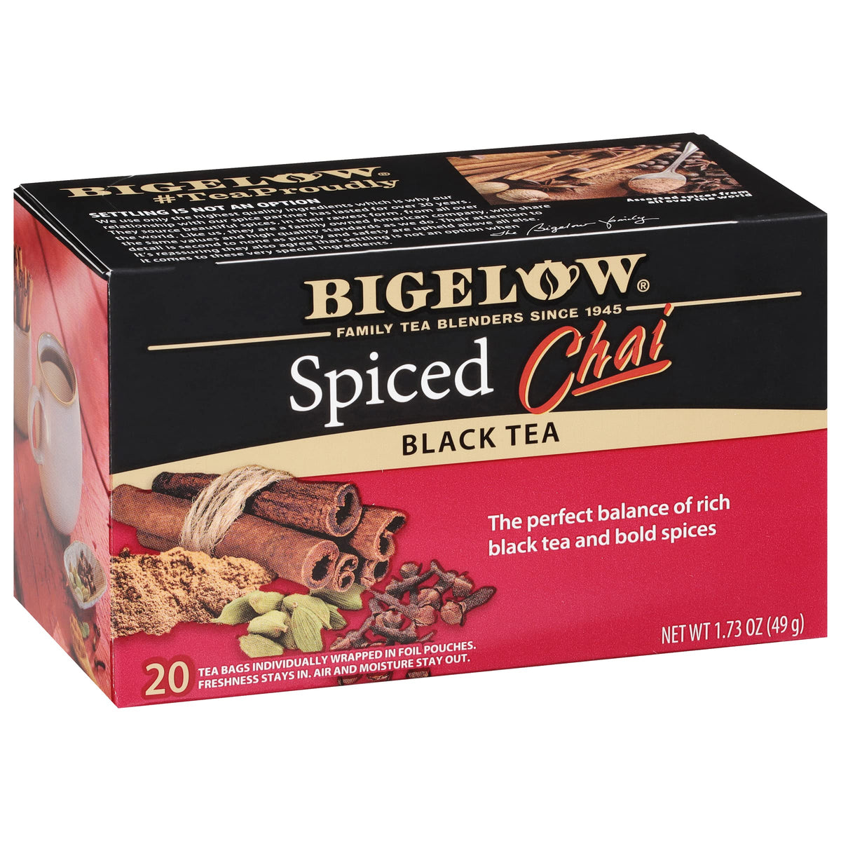 Bigelow Tea Spiced Chai Black Tea – Caffeinated, 120 Bags (6 Boxes)