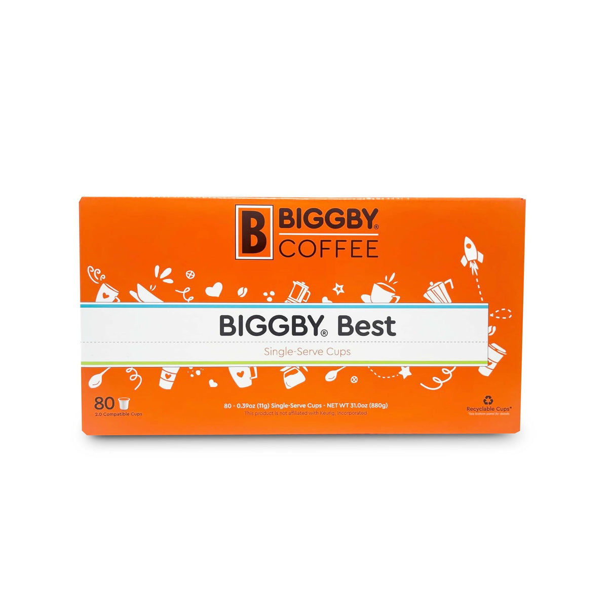 BIGGBY® Best Single Serve Coffee Pods – 80 Count, Medium Roast, Recyclable Cups