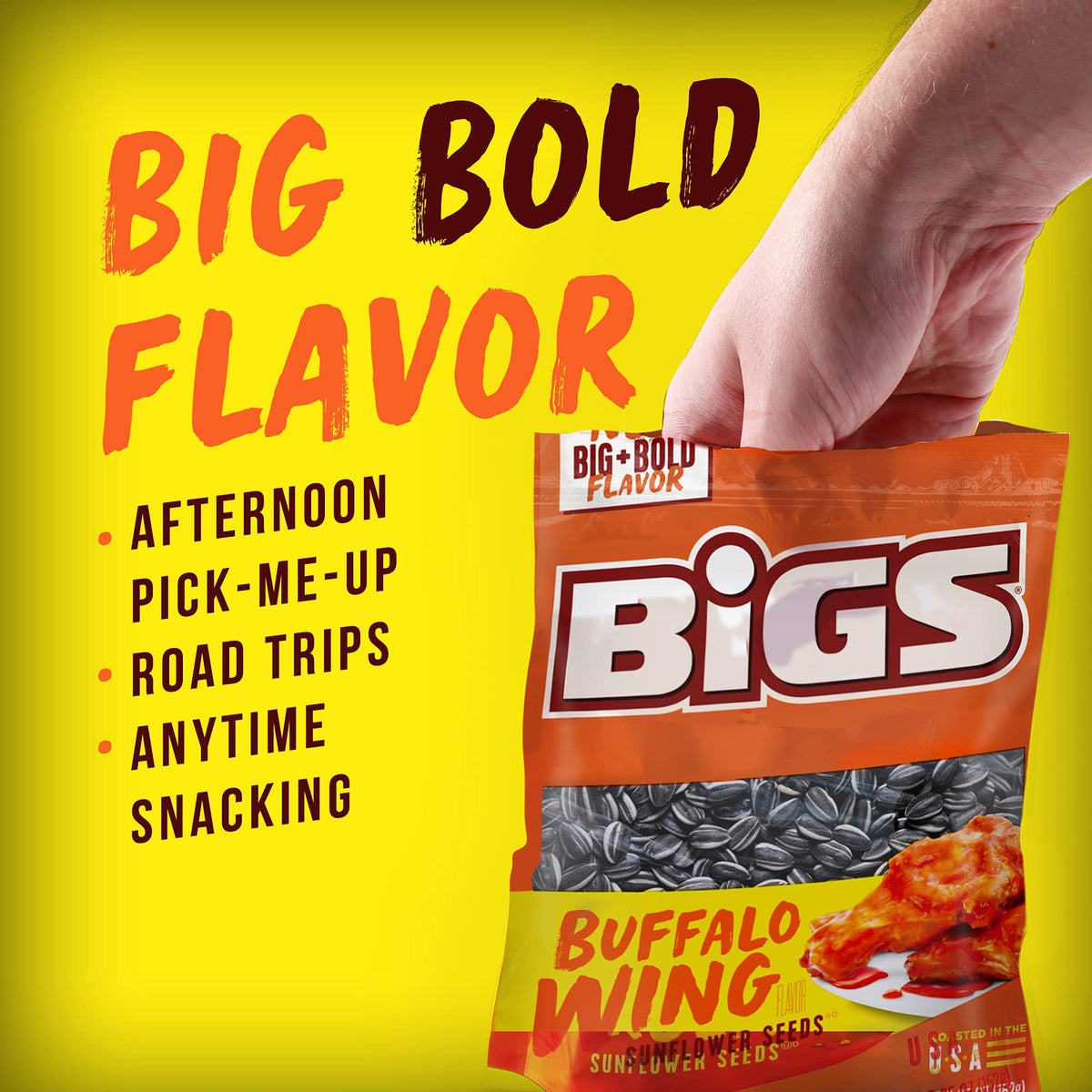 BIGS Buffalo Wing Sunflower Seeds, 5.35 oz, Pack of 12 – Bold Flavor and Crunch
