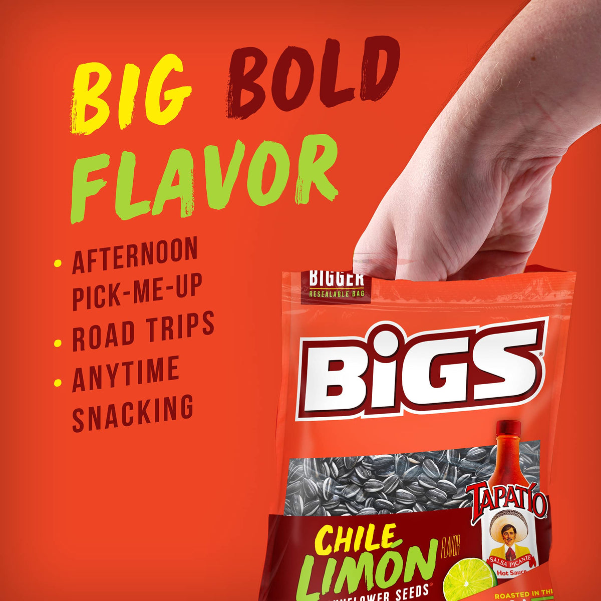 BIGS Sunflower Seeds - Tapatío Chile Limón Flavor, 5.35 oz (Pack of 12)