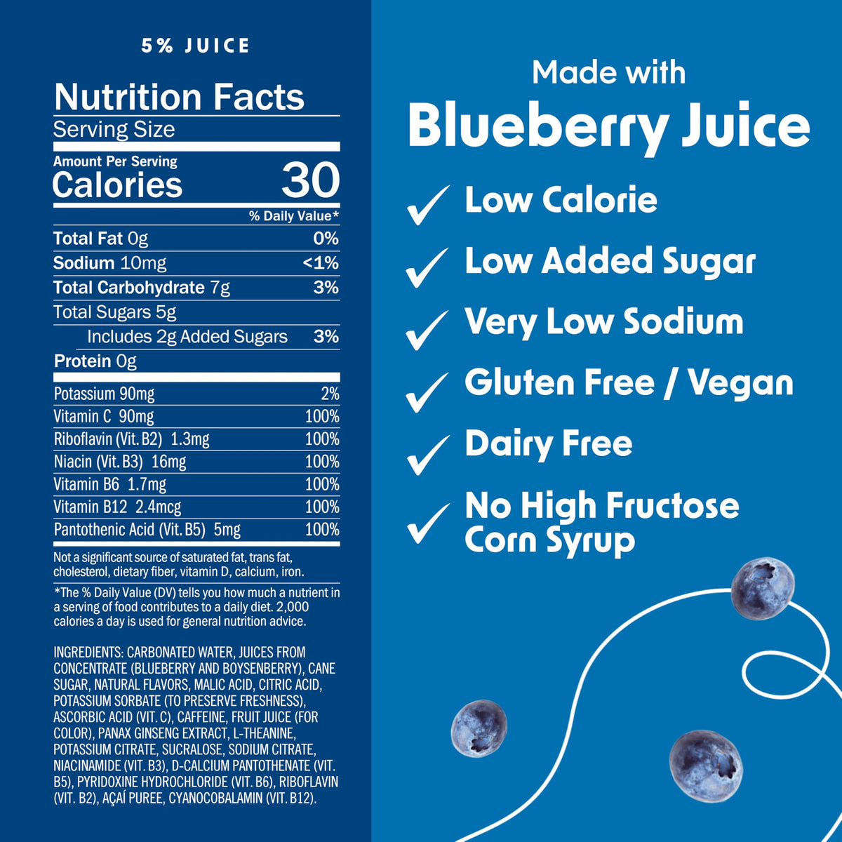 BING BLUEBERRY Energizing Juice Beverage – 12oz Can, 12-Pack | Real Juice, 125 mg Caffeine, 2g Added Sugars, Vegan & Gluten-Free