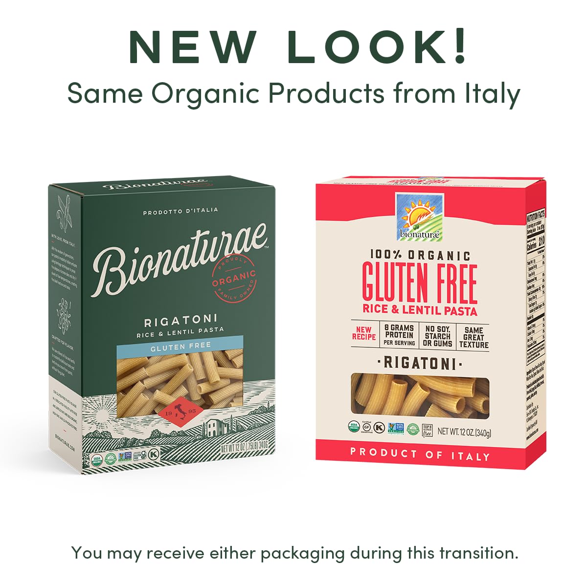 Bionaturae Gluten Free Rigatoni Pasta – Organic Rice & Lentil, High Protein, 4 Pack