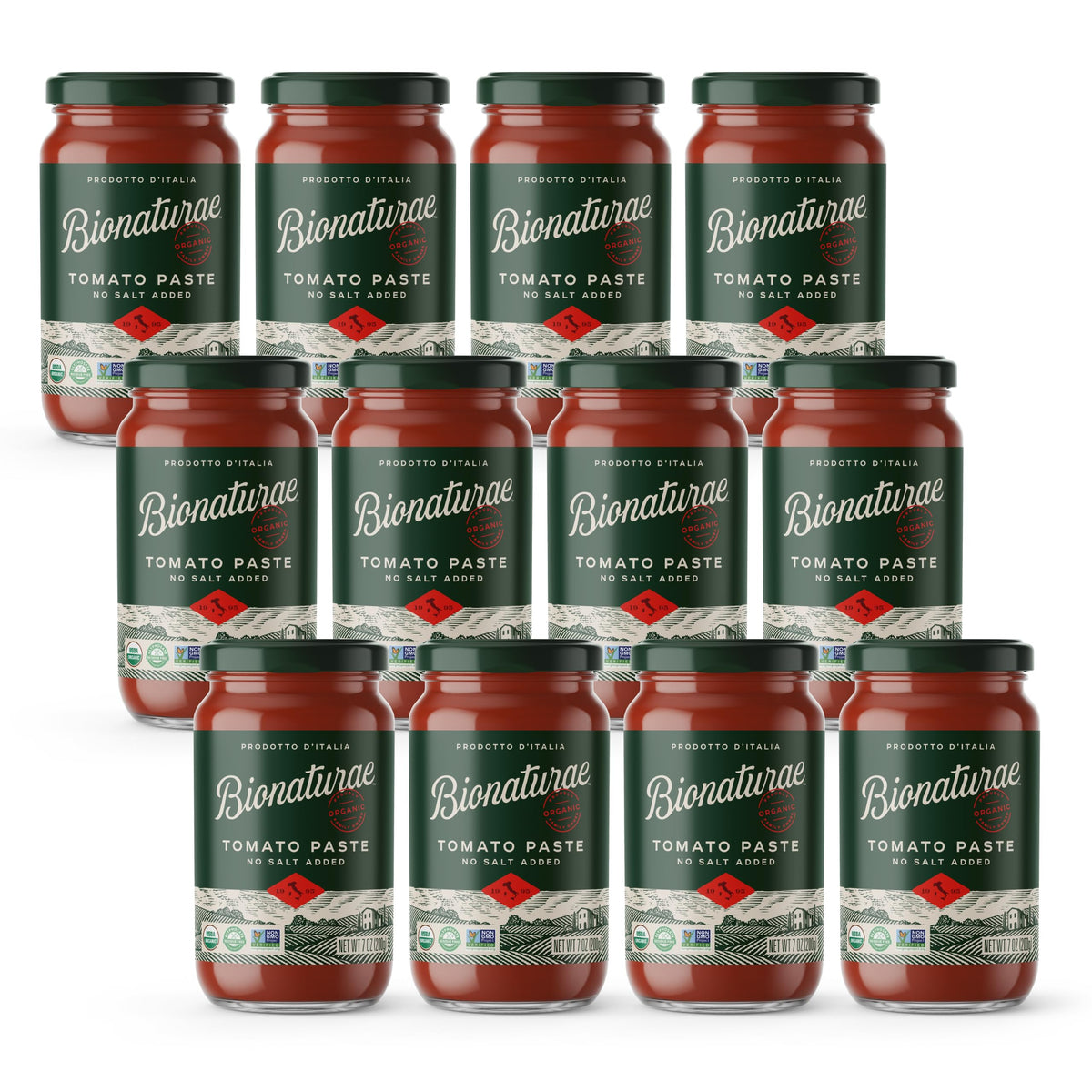 Bionaturae Organic Tomato Paste – No Salt, No Added Sugar, 7 oz Jar (12 Pack)