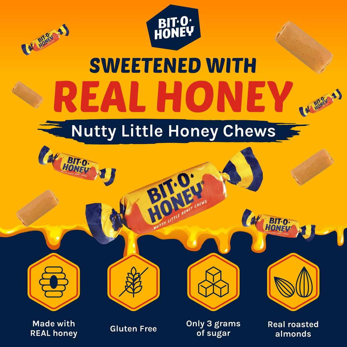 Bit-O-Honey Candy - Gluten-Free Honey Taffy with Roasted Almond Bits | 5 LBS Bulk