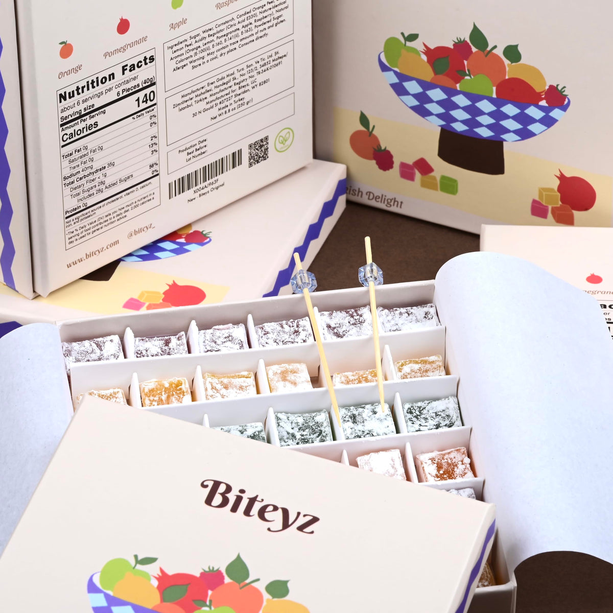 Biteyz Original Turkish Delight — Vegan Gourmet Gift Box with 36 Assorted Fruit Candies