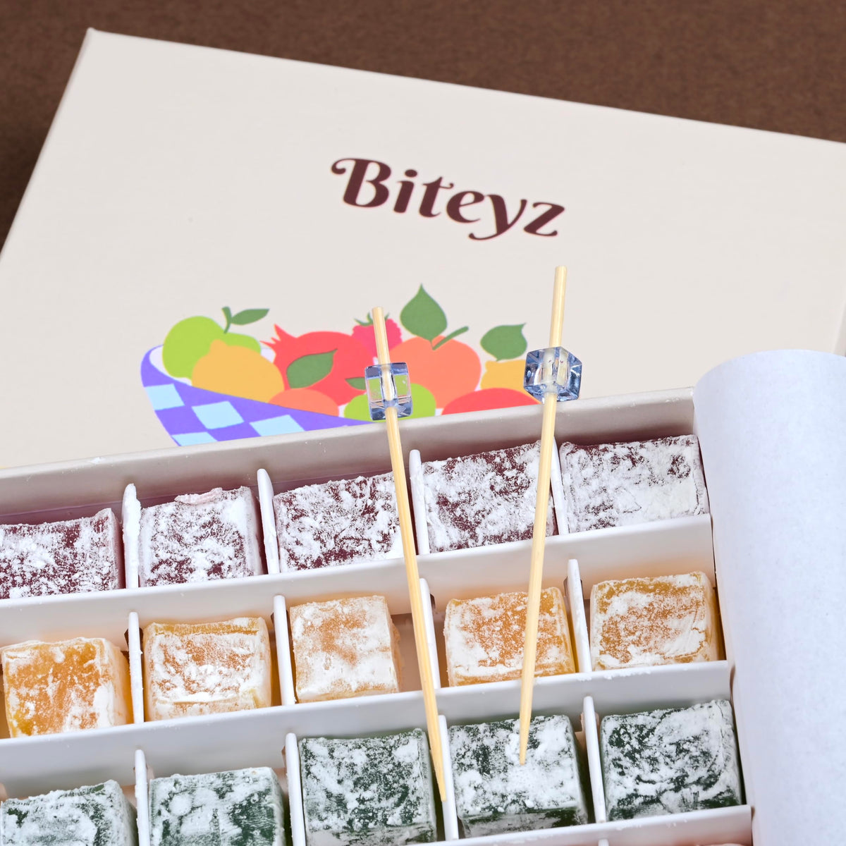 Biteyz Original Turkish Delight — Vegan Gourmet Gift Box with 36 Assorted Fruit Candies