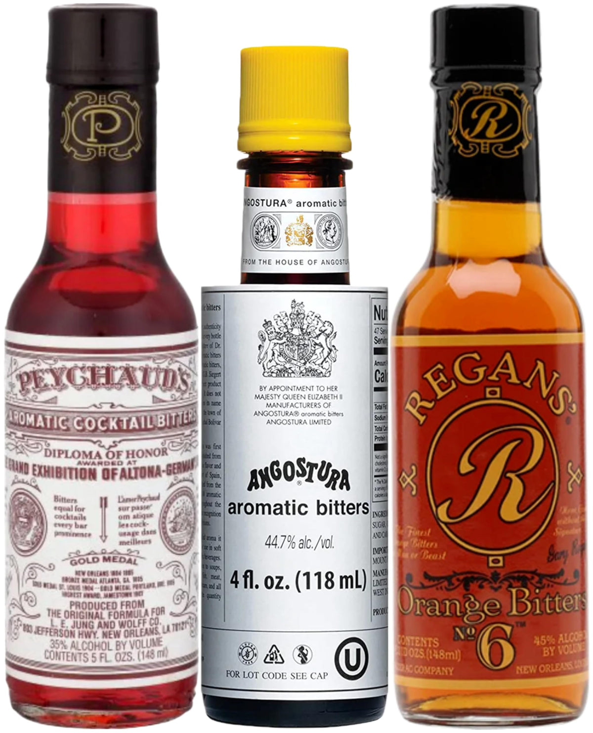 Bitters Triple Play Cocktail Bitters Gift Set – Angostura Aromatic 4oz, Regans Orange 5oz, Peychaud's 5oz
