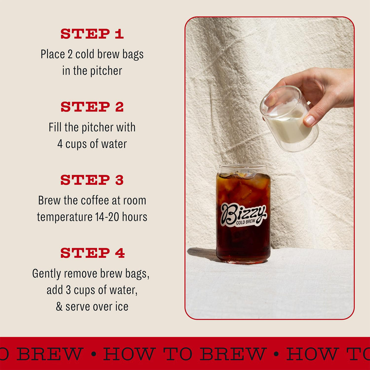 Bizzy Organic Cold Brew Coffee — Medium Roast, 100% Arabica, 12 Brew Bags (Makes 42 Cups)