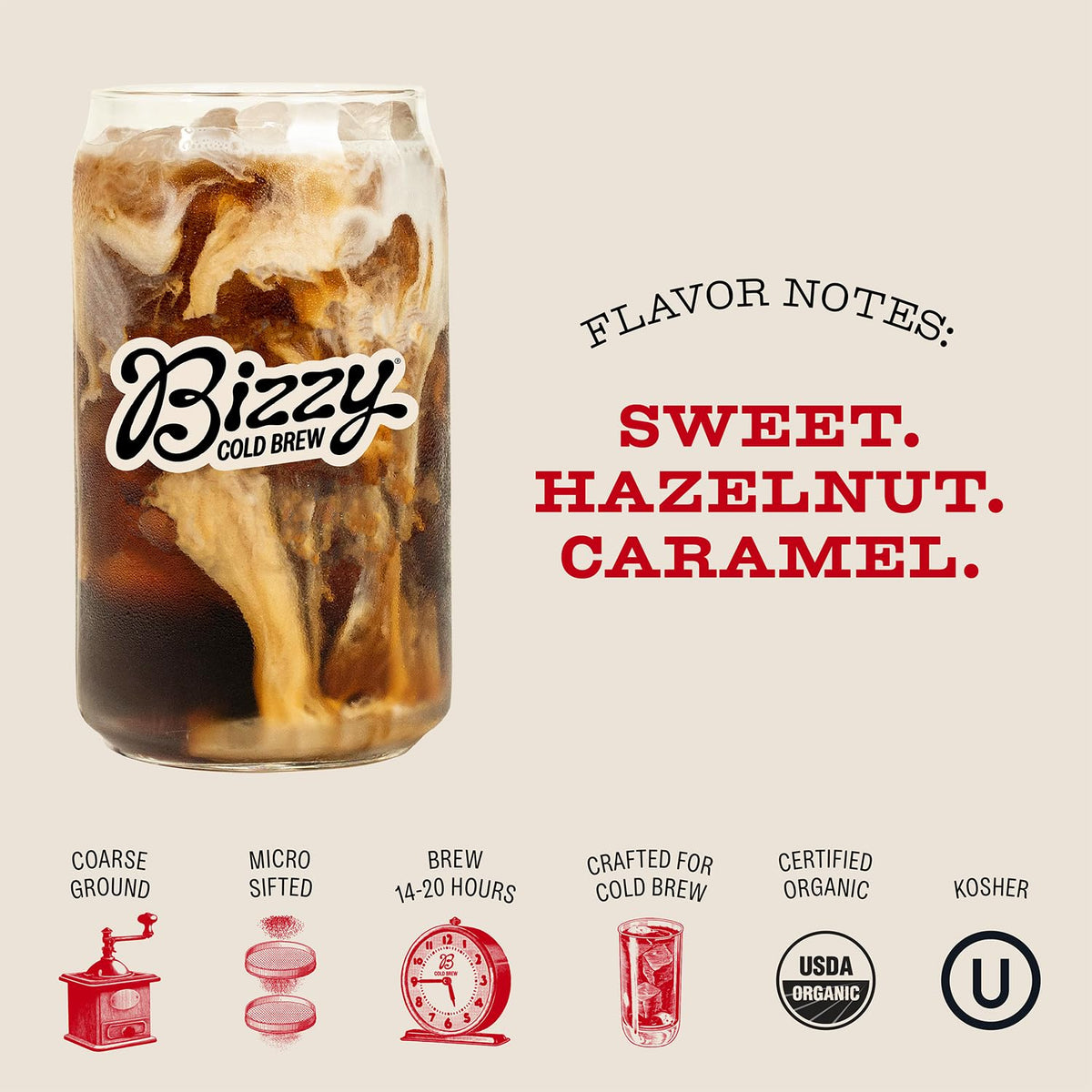 Bizzy Organic Cold Brew Coffee — Smooth Medium Roast, Coarse Ground, 2 lb