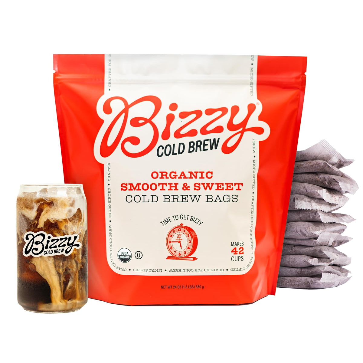 Bizzy Organic Cold Brew Coffee — Medium Roast, 100% Arabica, 12 Brew Bags (Makes 42 Cups)