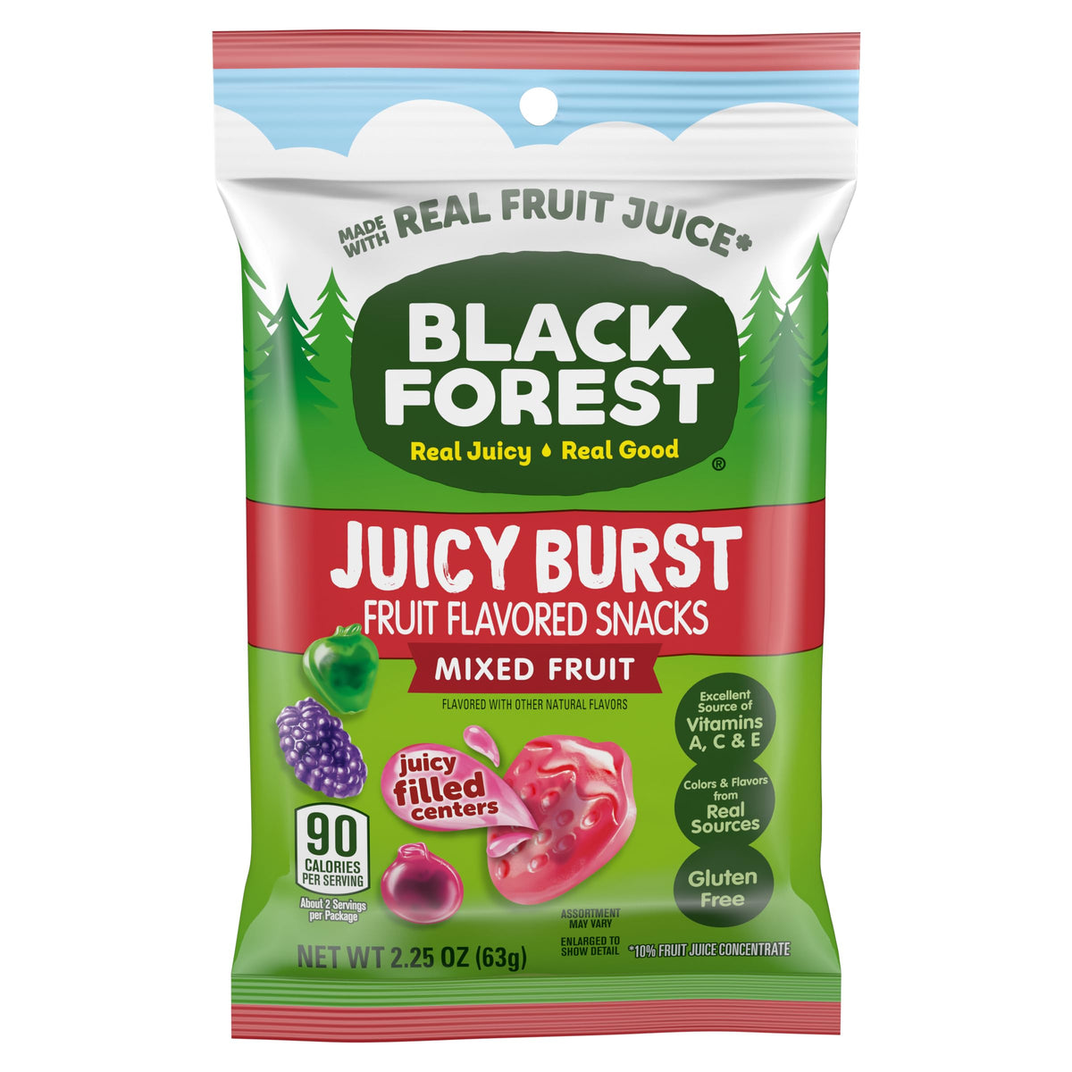 Black Forest Juicy Burst Mixed Fruit Snacks – 48 Pouches, 2.25 oz Each