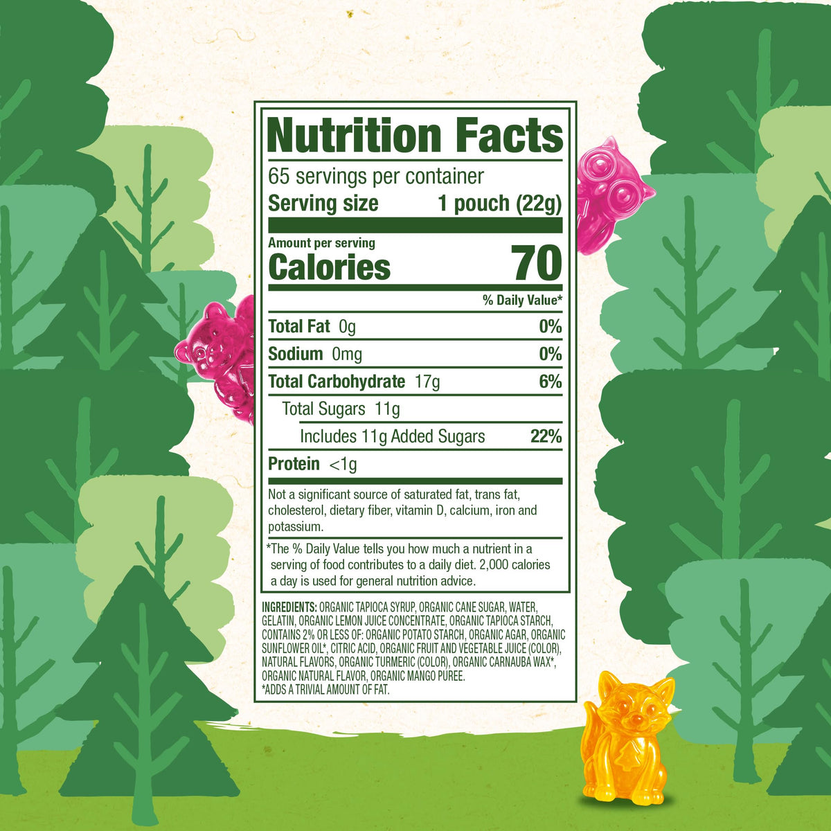 Black Forest Organic Forest Friends Gummies — 65 Count, Real Fruit Juice, Gluten Free & Fat Free, 0.8 oz Pouches