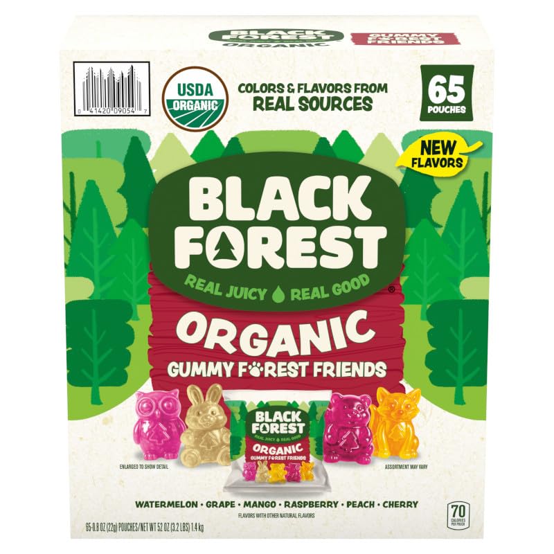 Black Forest Organic Forest Friends Gummies — 65 Count, Real Fruit Juice, Gluten Free & Fat Free, 0.8 oz Pouches