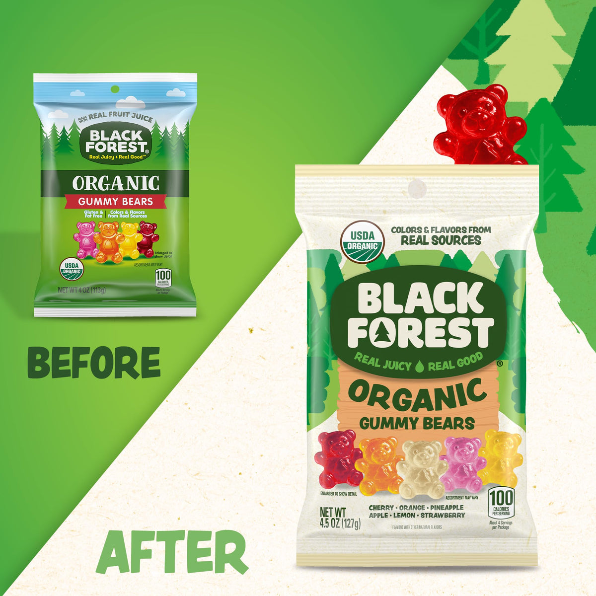 Black Forest Organic Gummy Bears Candy — Real Fruit Juice, Gluten Free, Fat Free, 4.5oz Bag (Pack of 12)