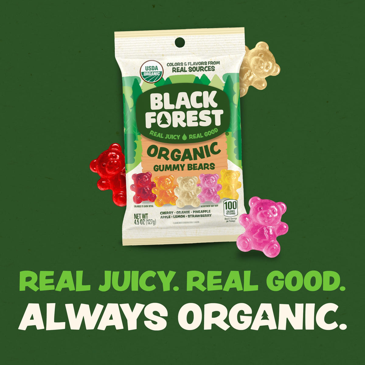 Black Forest Organic Gummy Bears Candy — Real Fruit Juice, Gluten Free, Fat Free, 4.5oz Bag (Pack of 12)