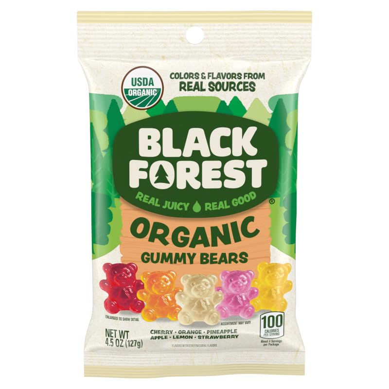 Black Forest Organic Gummy Bears Candy — Real Fruit Juice, Gluten Free, Fat Free, 4.5oz Bag (Pack of 12)