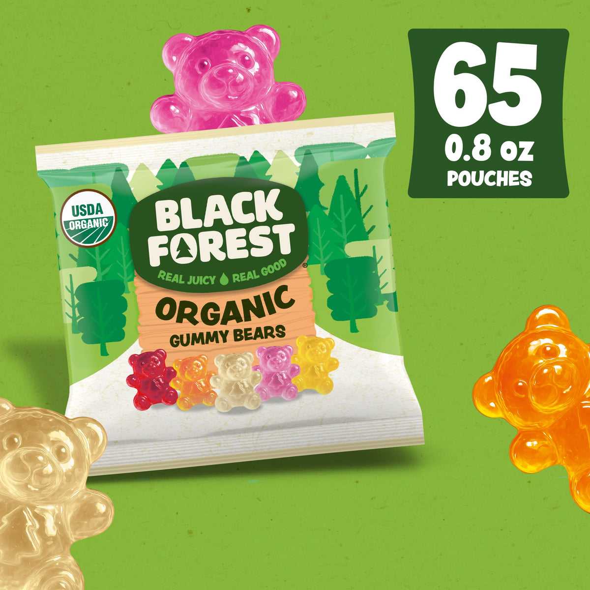 Black Forest USDA Organic Gummy Bears – 65 Pouches | 0.8 oz Each