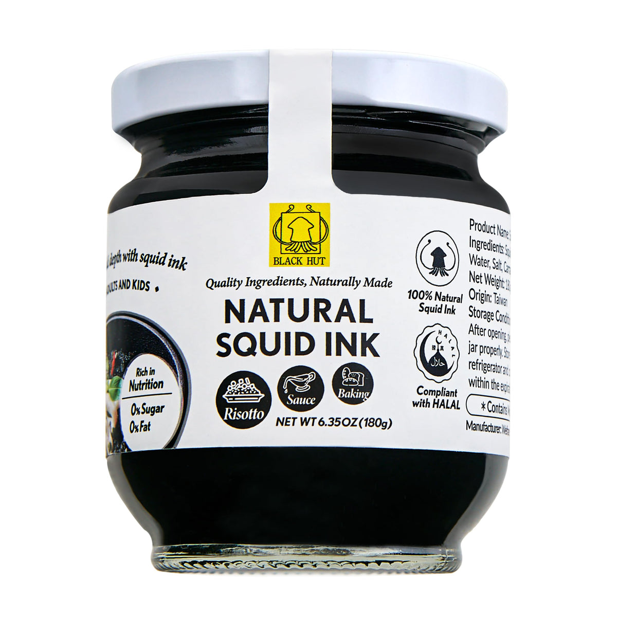 Black Hut Squid Ink Powder 6.4oz – Black Ink for Pasta, Risotto, Pizza | Halal