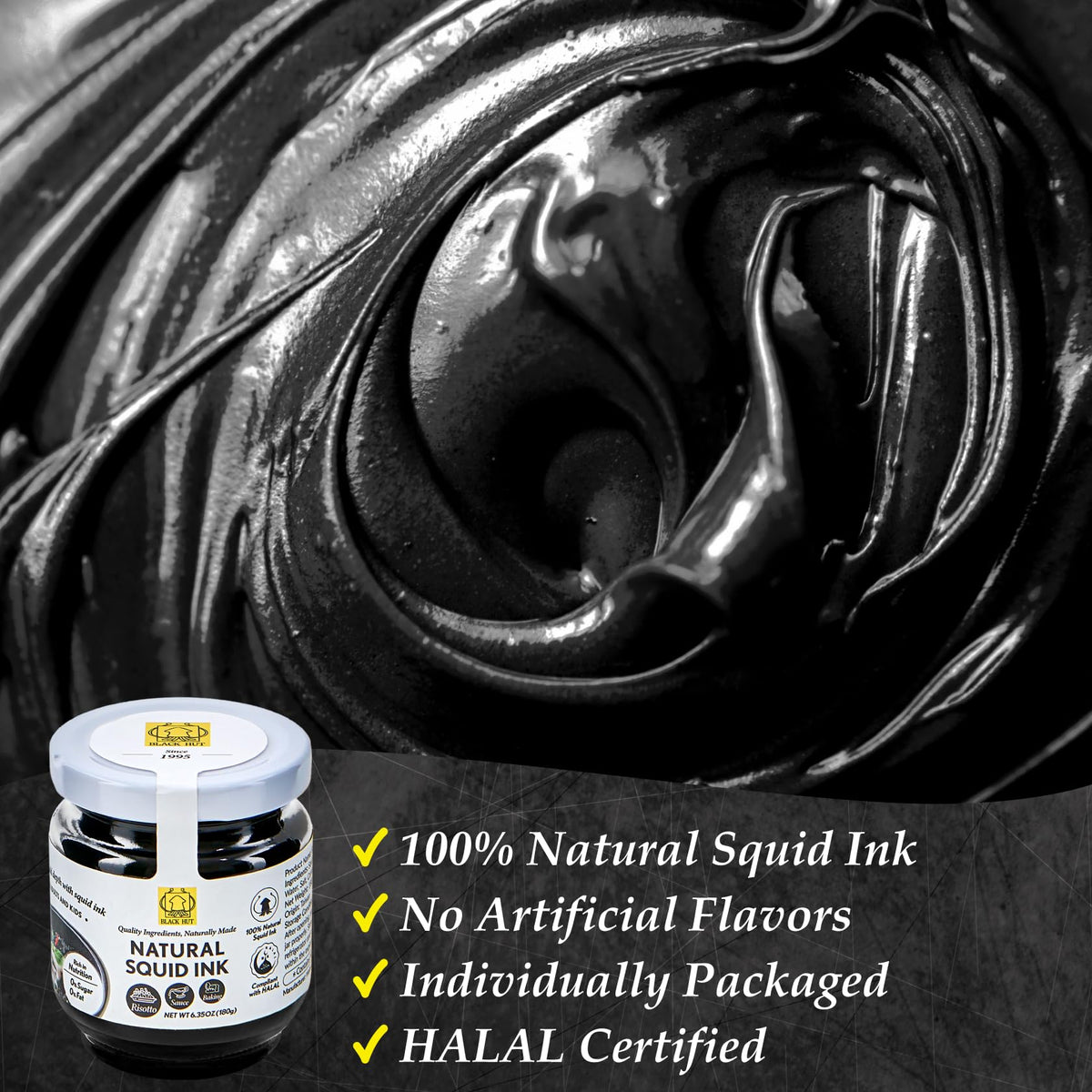 Black Hut Squid Ink Powder 6.4oz – Black Ink for Pasta, Risotto, Pizza | Halal