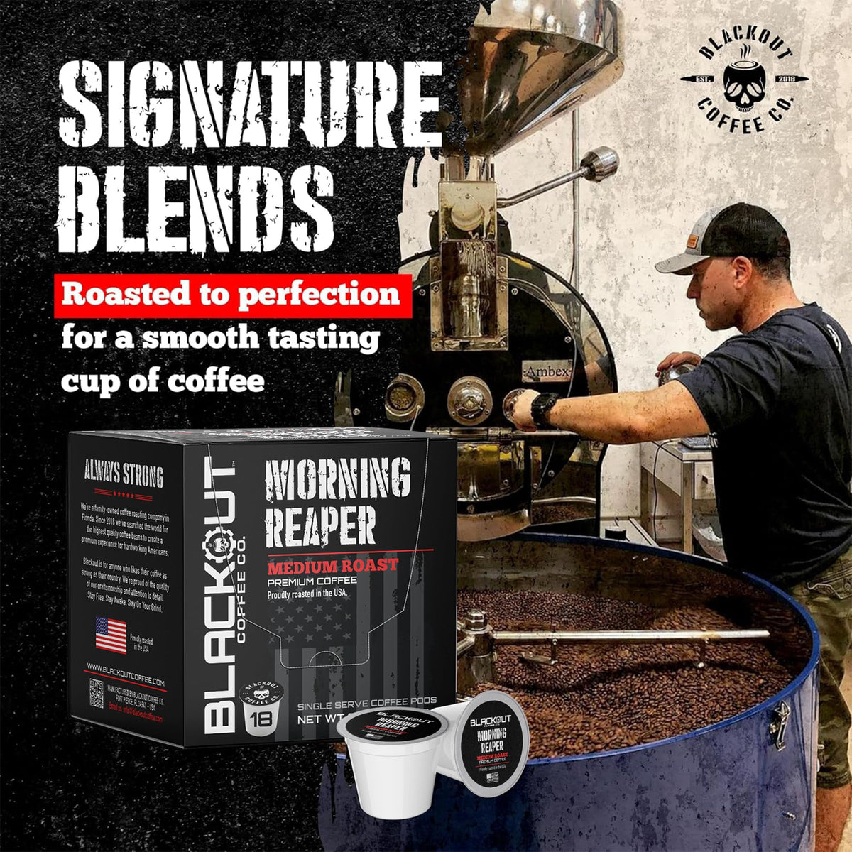 Blackout Coffee Morning Reaper Pods – Medium Roast, Bold & Smooth Aroma, 18 Count