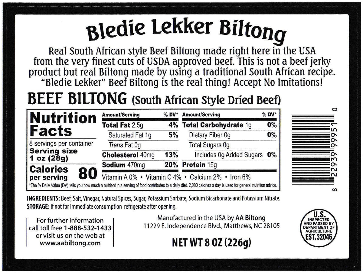 Bledie Lekker Biltong Sliced 8oz – Real South African Style Beef Snack