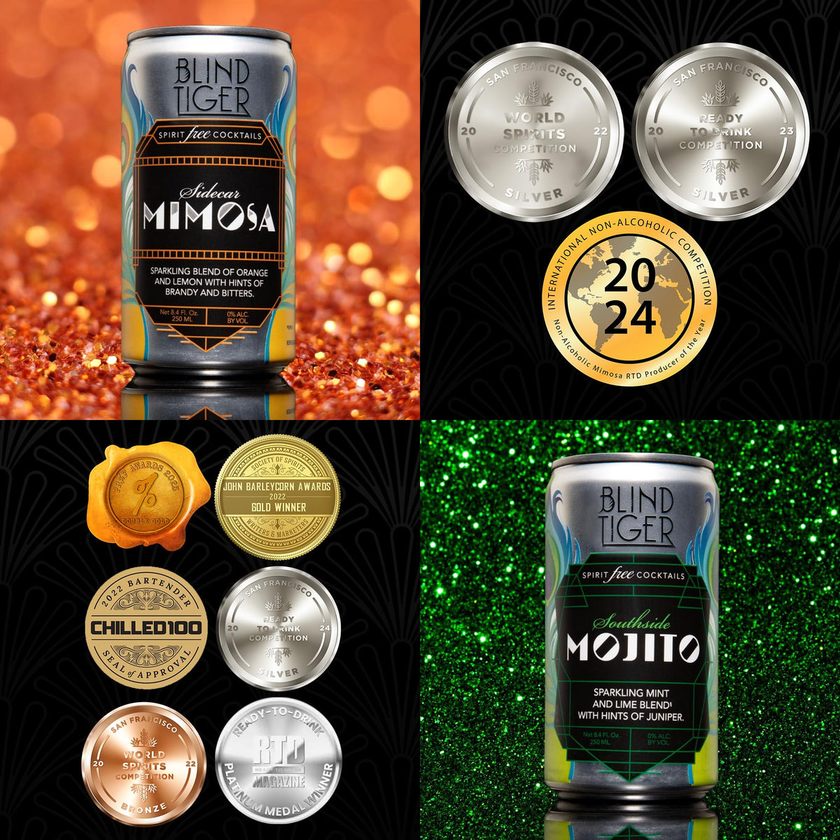 Blind Tiger Non-Alcoholic Cocktails & Mixers 8 Pack | Clean Ingredients & Ready-to-Drink Mocktails