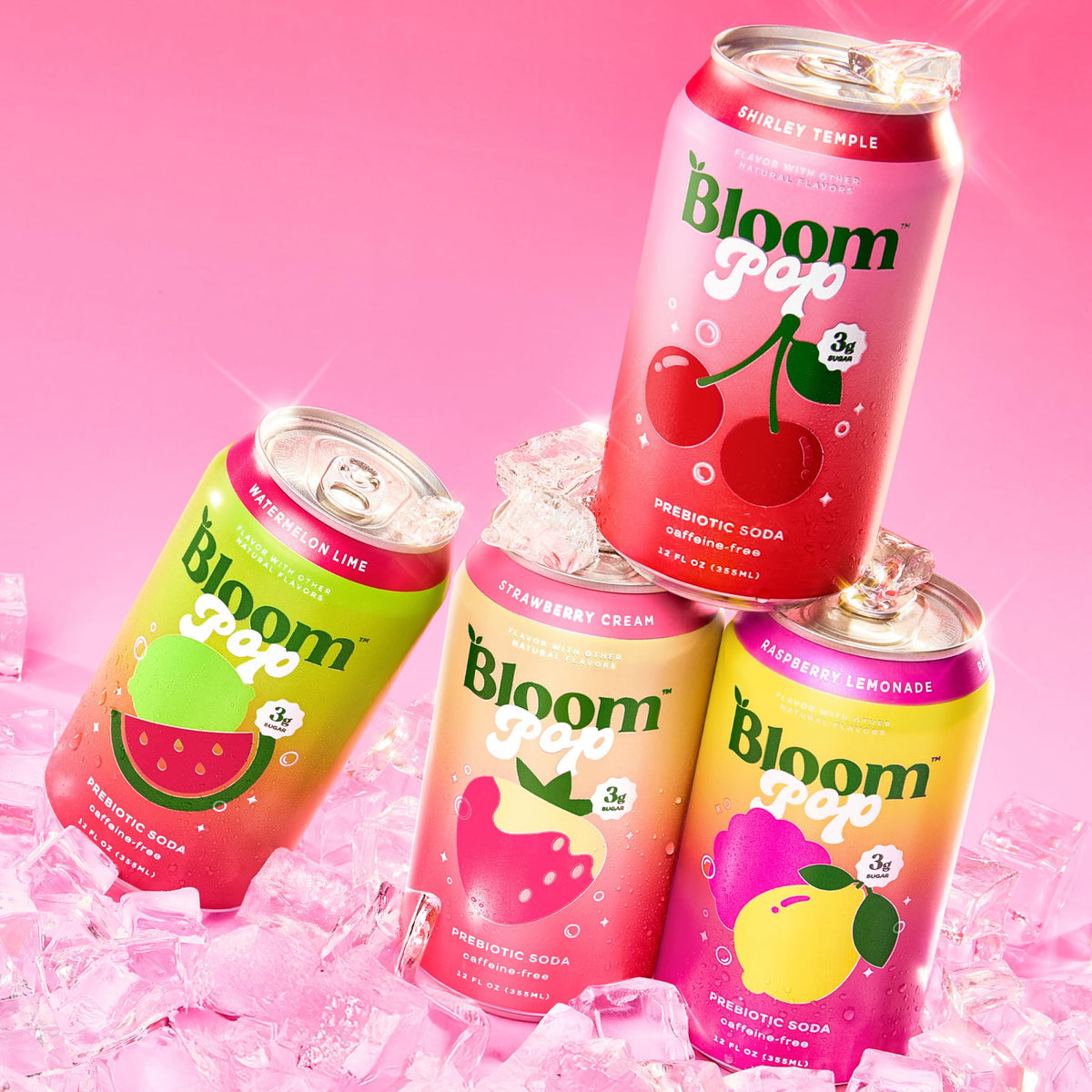 Bloom Pop Prebiotic Soda 12 Pack – 12oz Cans, Low Calorie, Caffeine-Free
