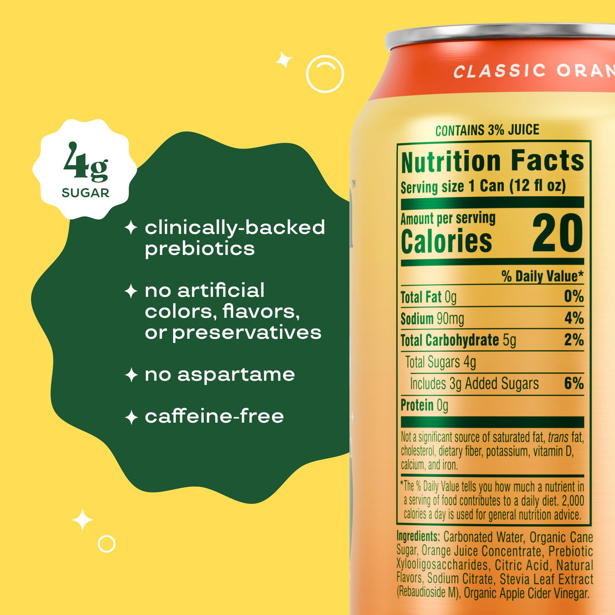 Bloom Pop Prebiotic Soda 12 Pack – Classic Orange, 12oz Cans | Low-Calorie, Caffeine-Free Soft Drink Alternative