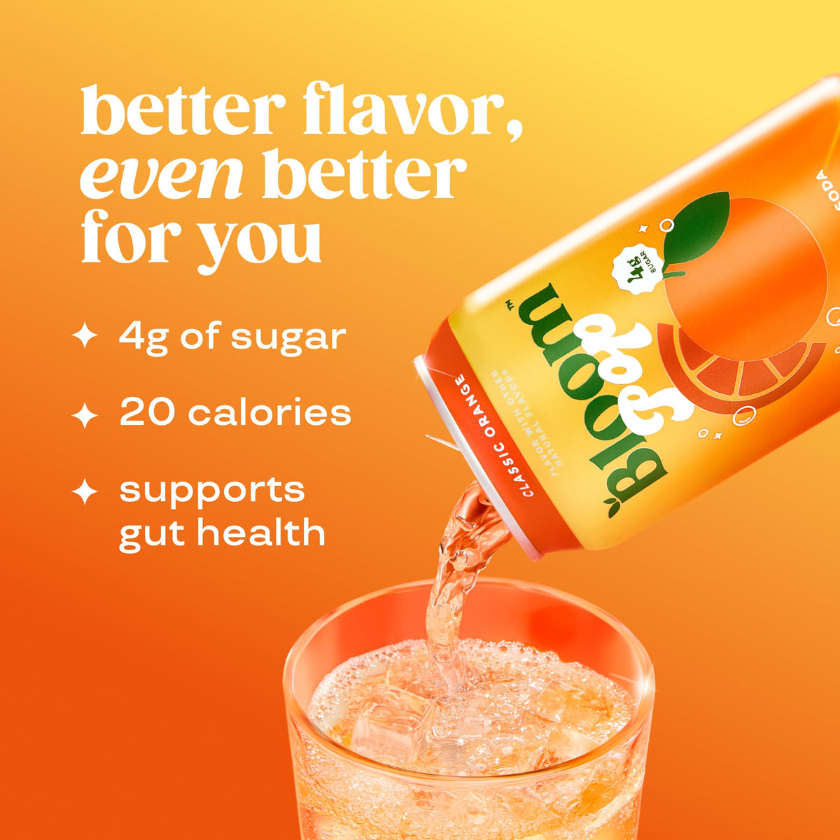 Bloom Pop Prebiotic Soda 12 Pack – Classic Orange, 12oz Cans | Low-Calorie, Caffeine-Free Soft Drink Alternative