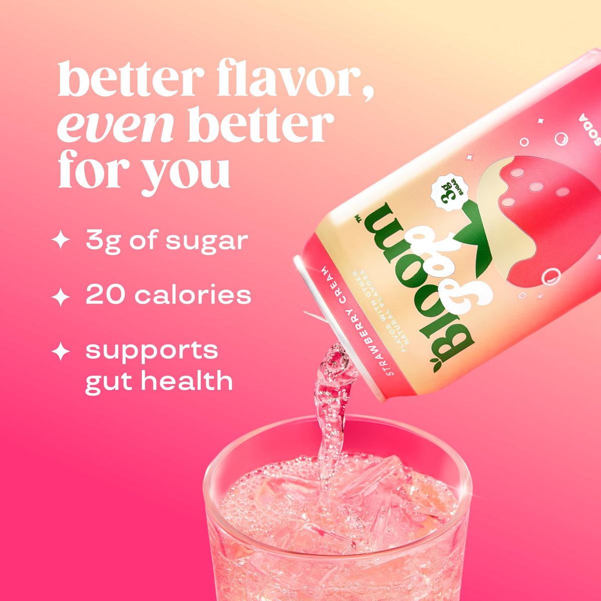 Bloom Pop Prebiotic Soda – Strawberry Cream, 12 Pack | Caffeine-Free, Low-Calorie Soft Drink by Bloom Nutrition