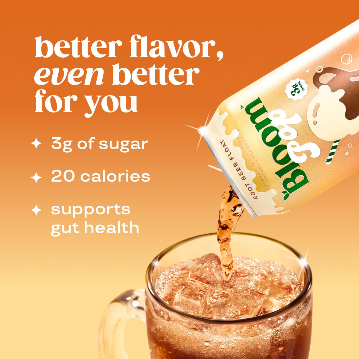 Bloom Pop Prebiotic Soda 12 Pack – Root Beer Float Flavor | Low-Calorie, Caffeine-Free