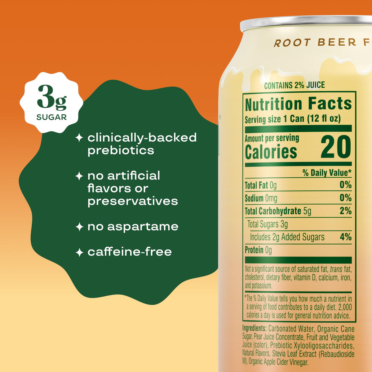 Bloom Pop Prebiotic Soda 12 Pack – Root Beer Float Flavor | Low-Calorie, Caffeine-Free