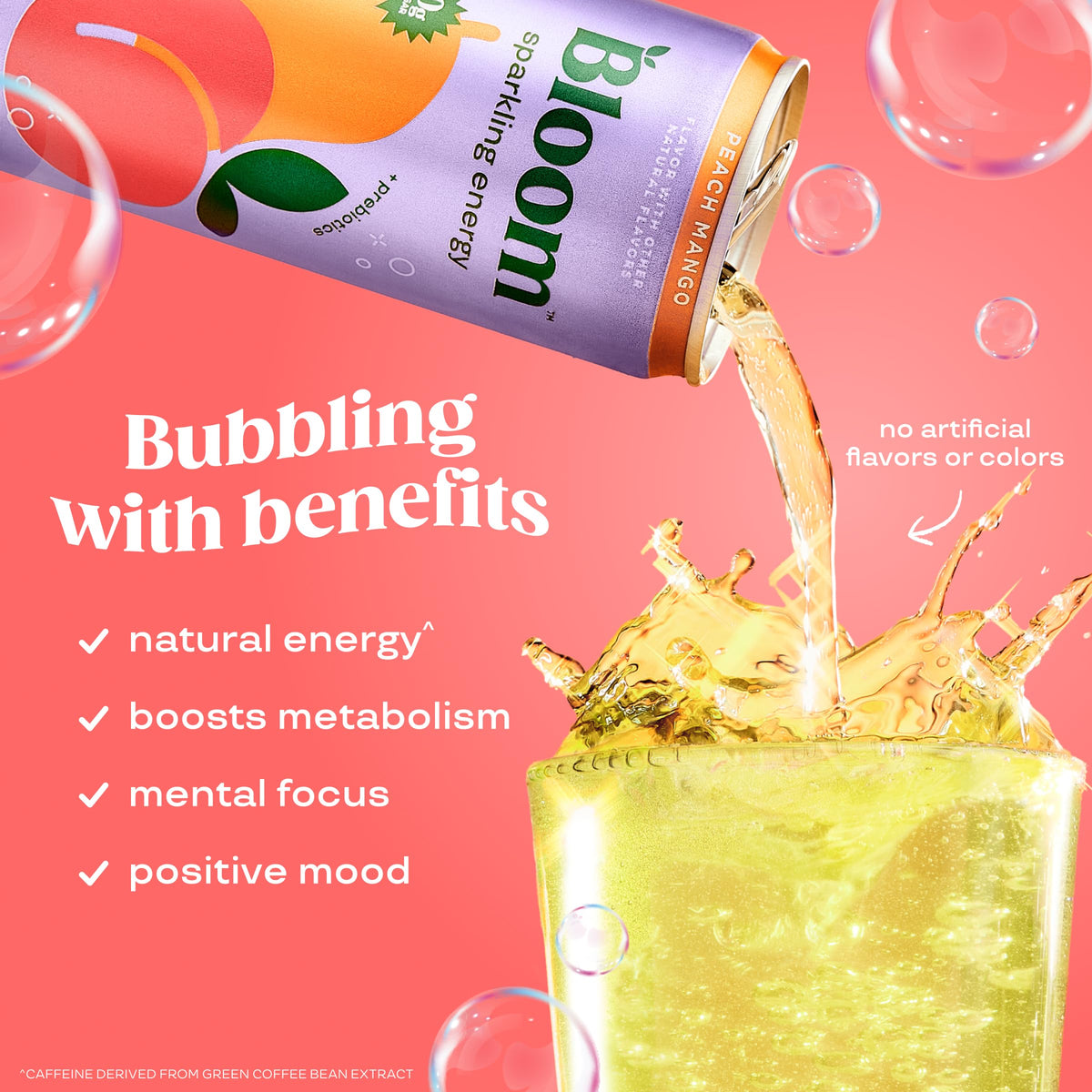 Bloom Nutrition Sparkling Energy Drink — Zero Sugar, 180mg Natural Caffeine, 12oz Can (12 Pack)