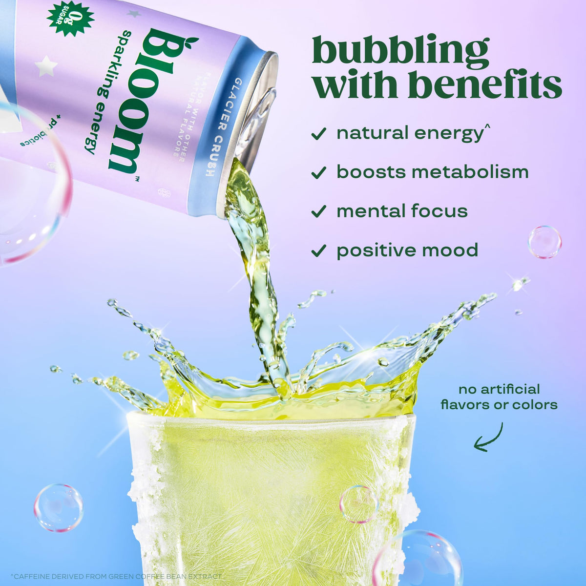 Bloom Nutrition Sparkling Energy Glacier Crush — Zero Sugar, 180mg Natural Caffeine