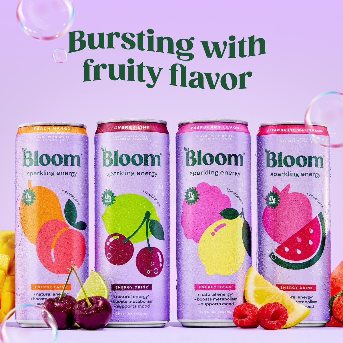 Bloom Nutrition Sparkling Energy Drink – Variety Pack | Zero Sugar, 180 mg Caffeine