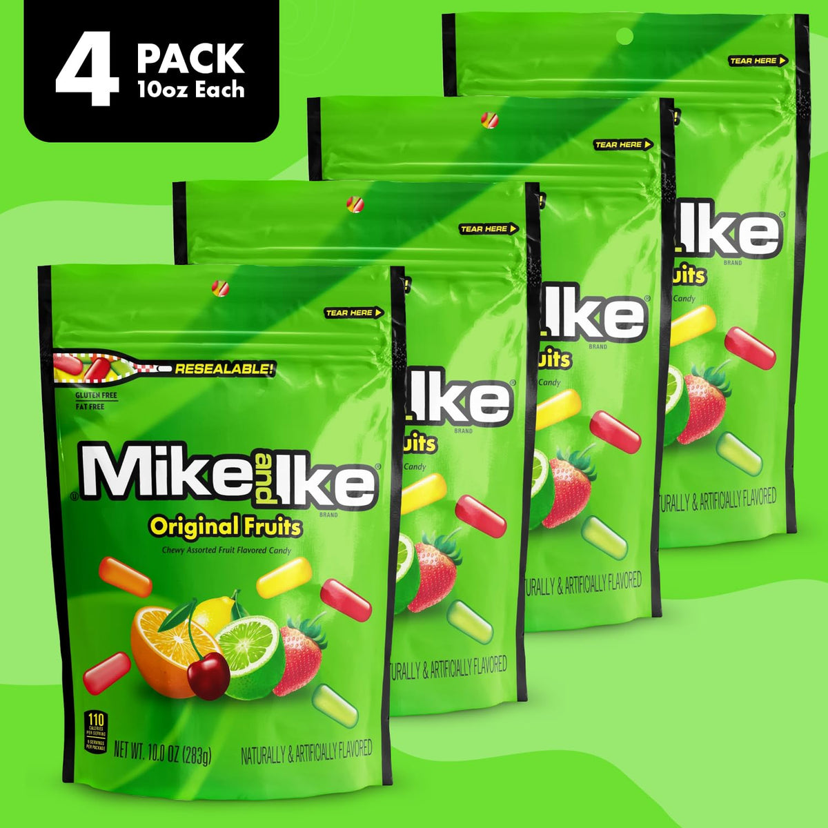 Bloom's Mike and Ike Original Fruits Candy — 4-Pack, 10 oz Each, Movie Theater Box