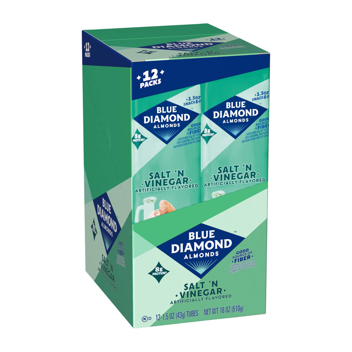 Blue Diamond Bold Almonds Salt & Vinegar — 1.5 oz Tubes (Pack of 12)