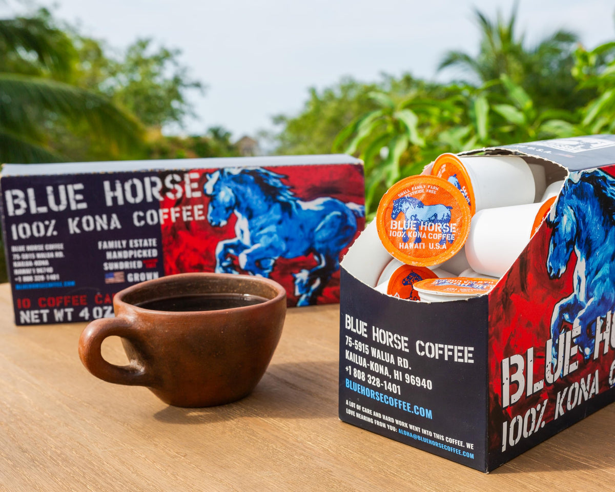 Blue Horse 100% Kona Coffee Pods | Medium Roast, 20ct | Keurig 2.0 Compatible