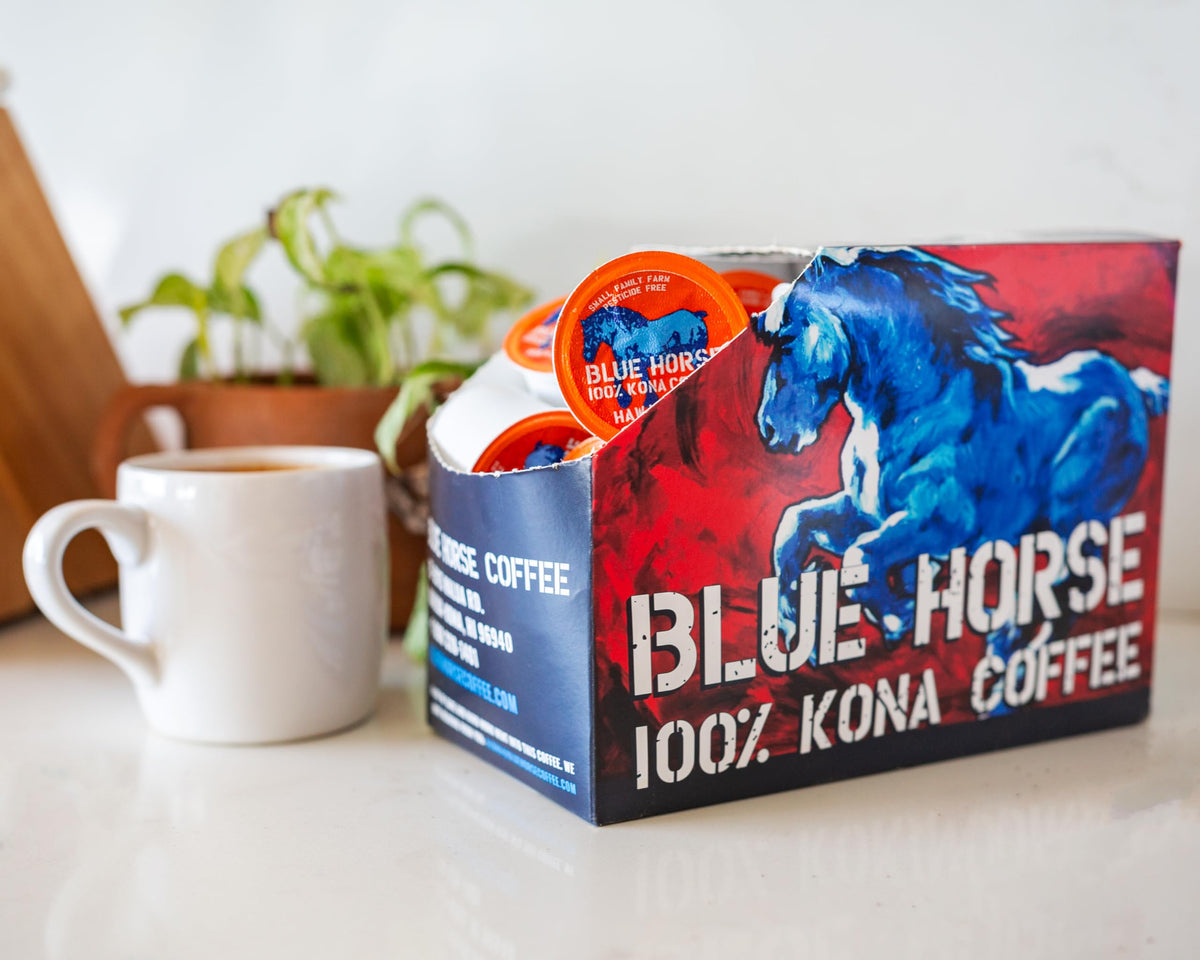 Blue Horse 100% Kona Coffee Pods | Medium Roast, 20ct | Keurig 2.0 Compatible