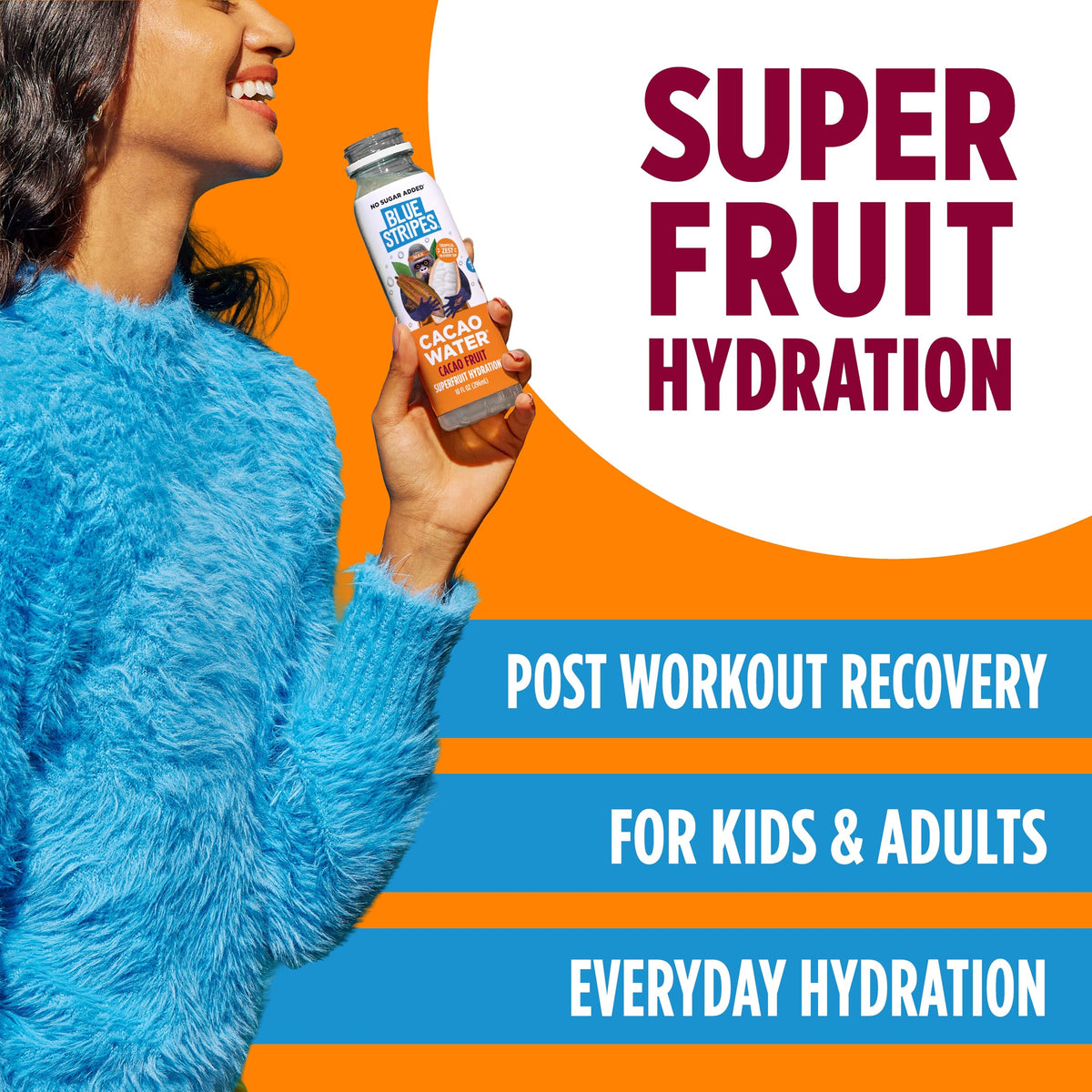 Blue Stripes Cacao Water (Just Cacao) – All-Natural Hydration with Electrolytes & Antioxidants | 12 Pack