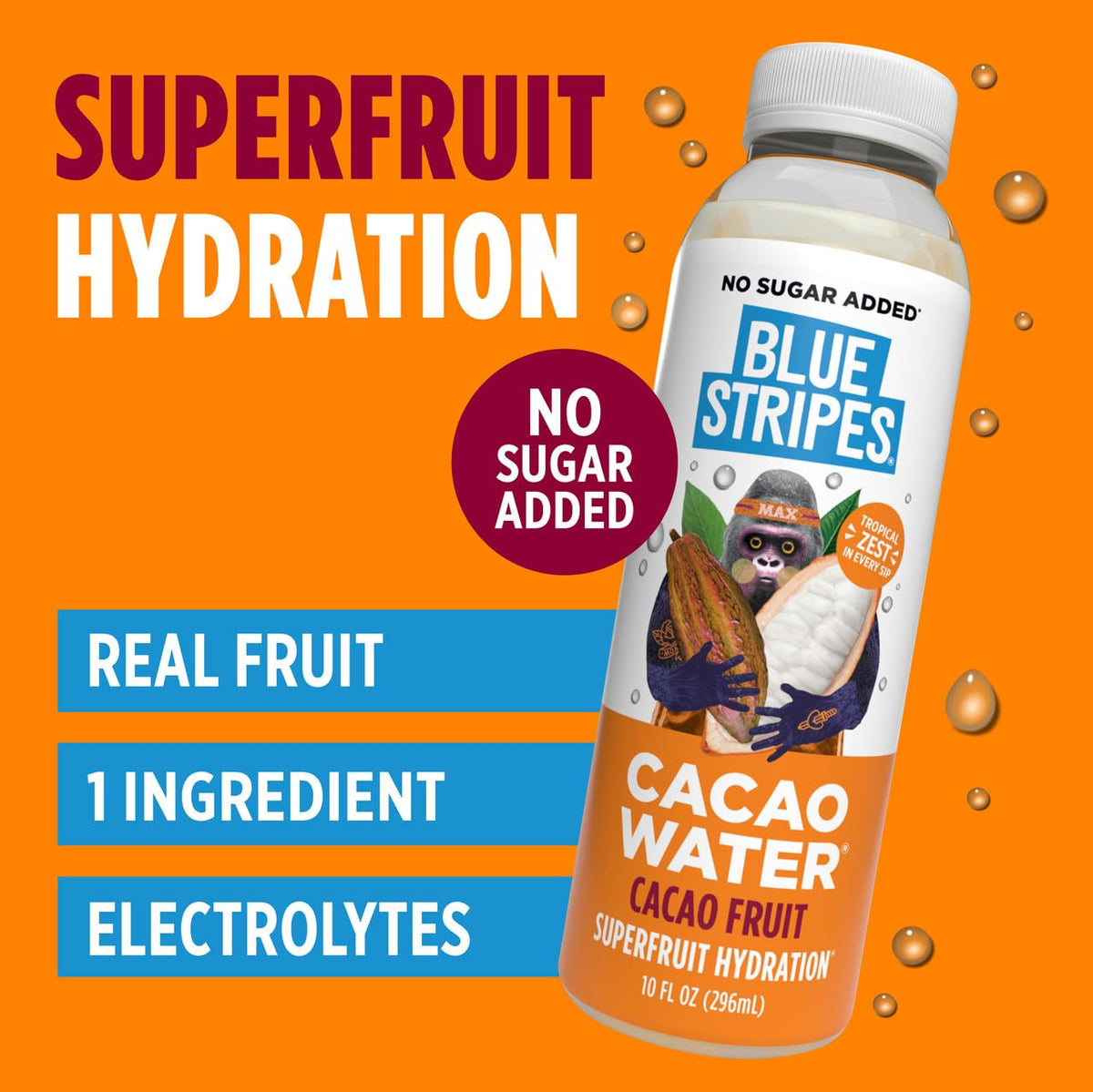 Blue Stripes Cacao Water (Just Cacao) – All-Natural Hydration with Electrolytes & Antioxidants | 12 Pack