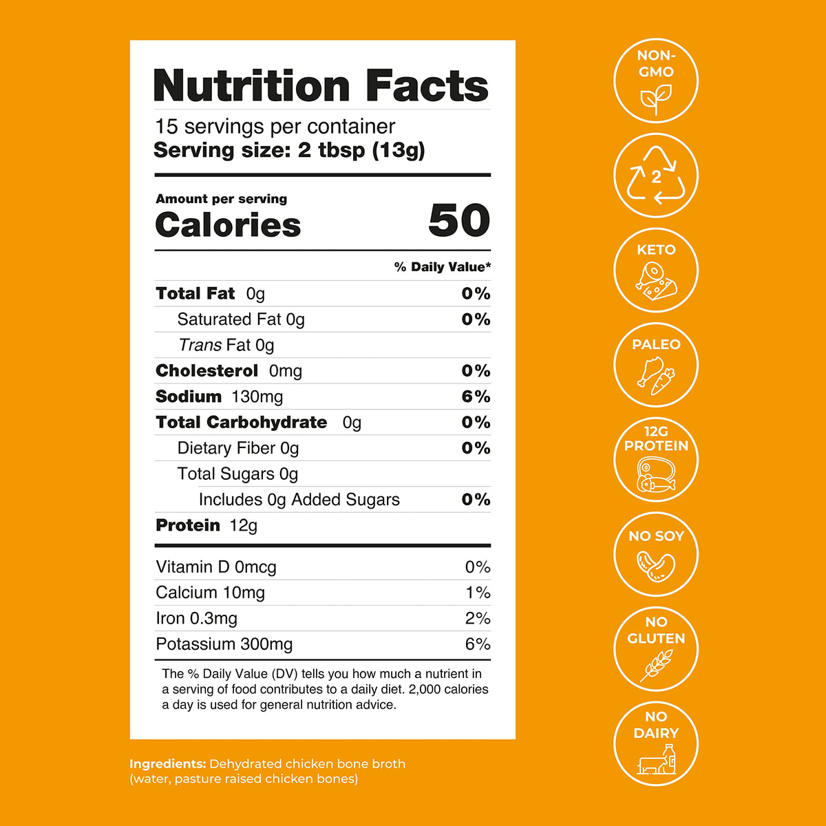 BLUEBIRD PROVISIONS Chicken Bone Broth Powder – Low Sodium, 12g Protein, 2 Ingredients