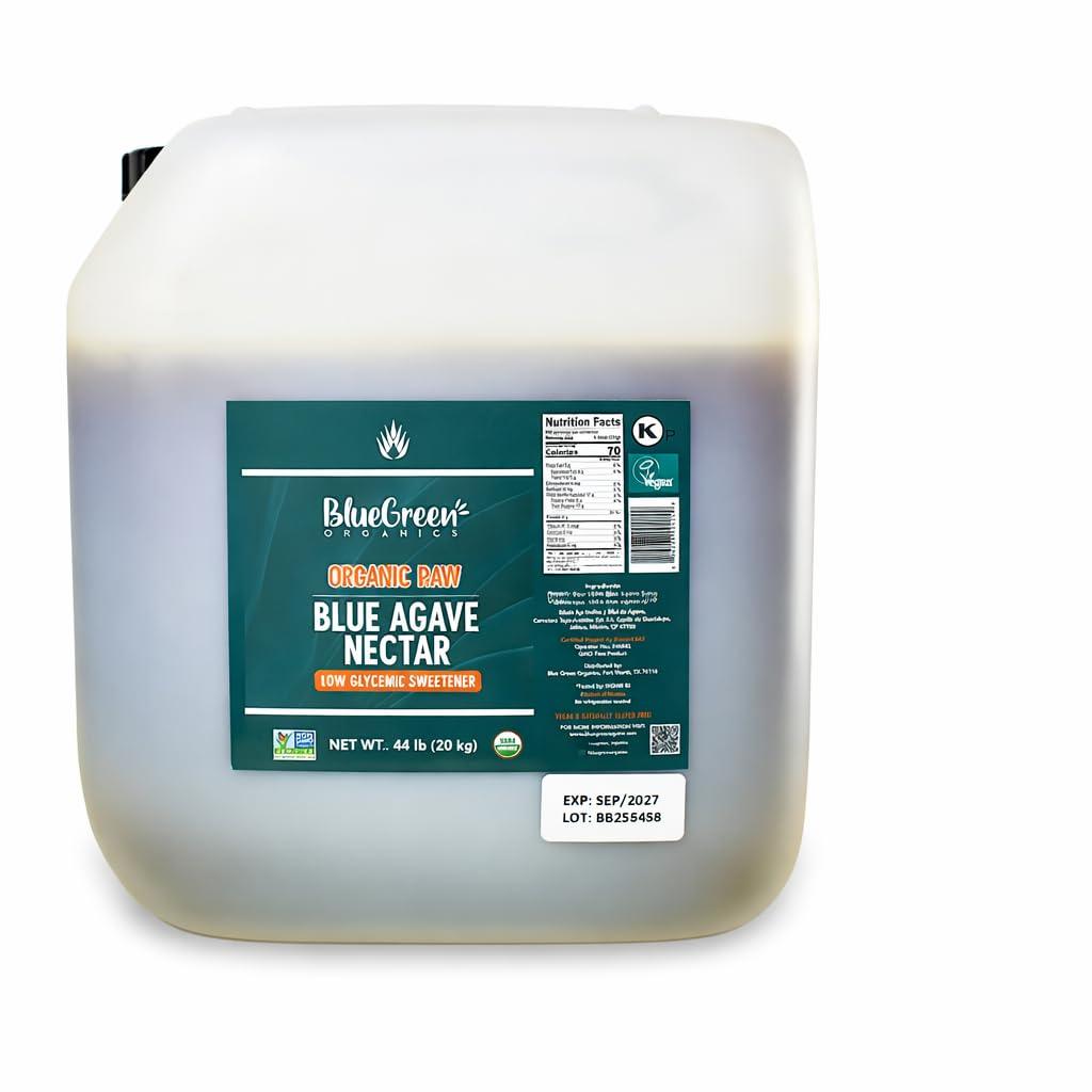 BLUEGREEN Raw Blue Agave Nectar 44 lb Bulk – Organic Natural Sweetener for Restaurants & Home