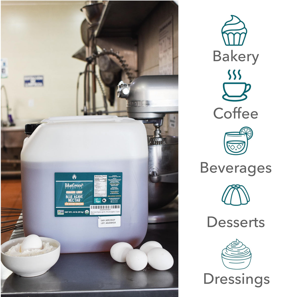 BLUEGREEN Raw Blue Agave Nectar 44 lb Bulk – Organic Natural Sweetener for Restaurants & Home